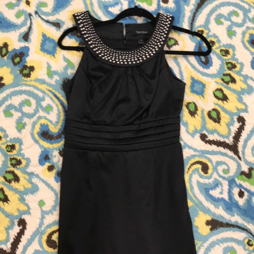 WHBM Black Pearled Neckline Dress Sz 0 - Picture 6 of 8